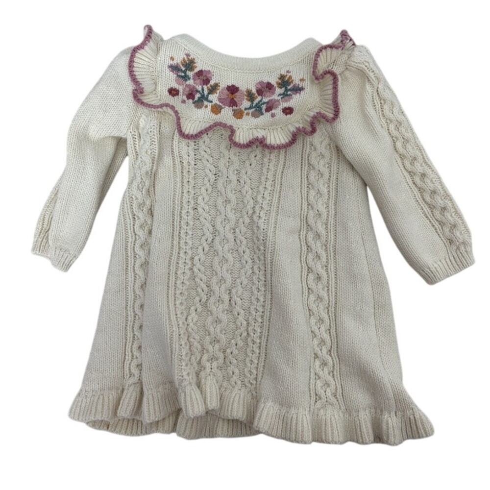 Baby Girl Corded Sweater Embroidered Floral Dress Size 3-6 Months